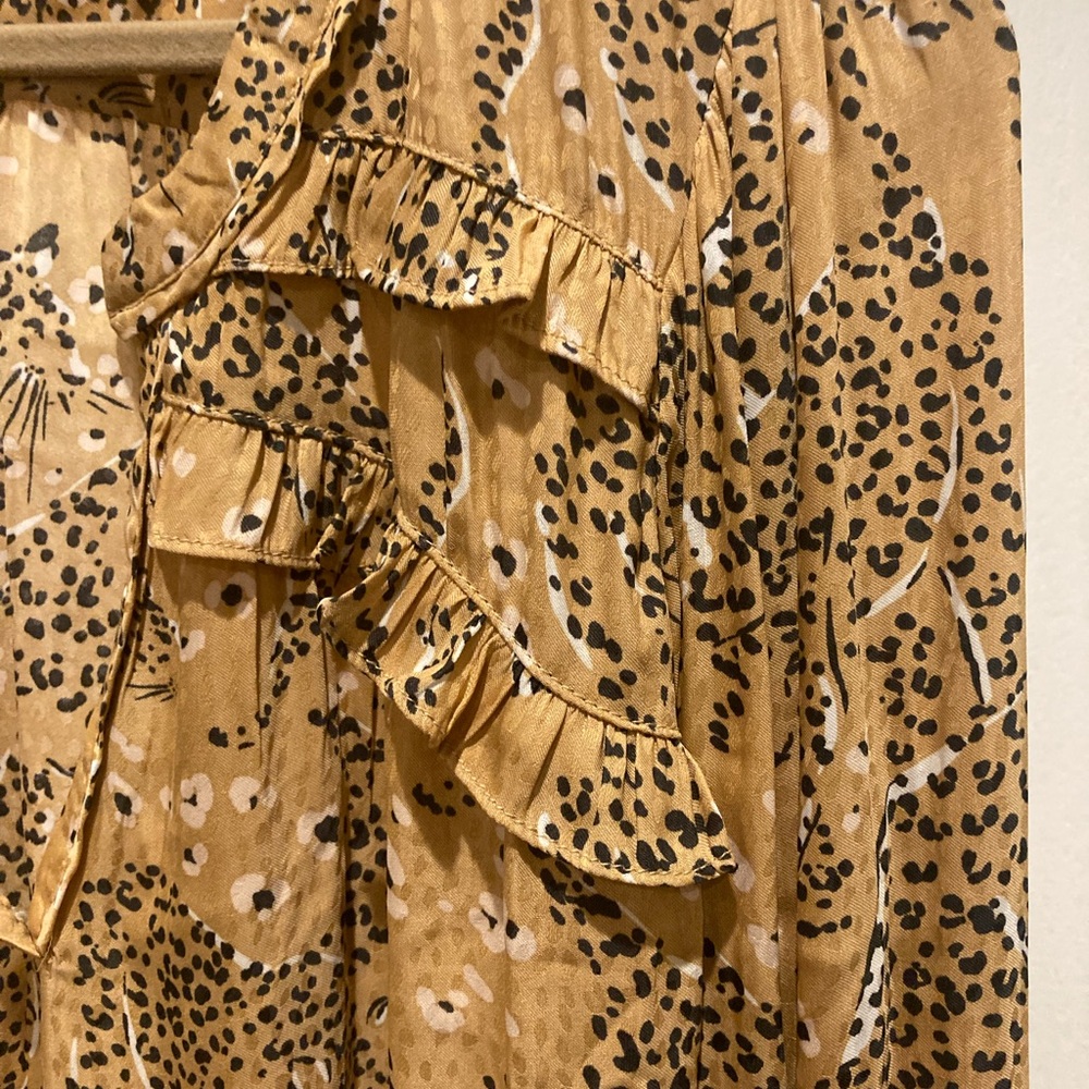 Democracy Allover Leopard PRint Long Sleeve Blouse Shirt Womens XL